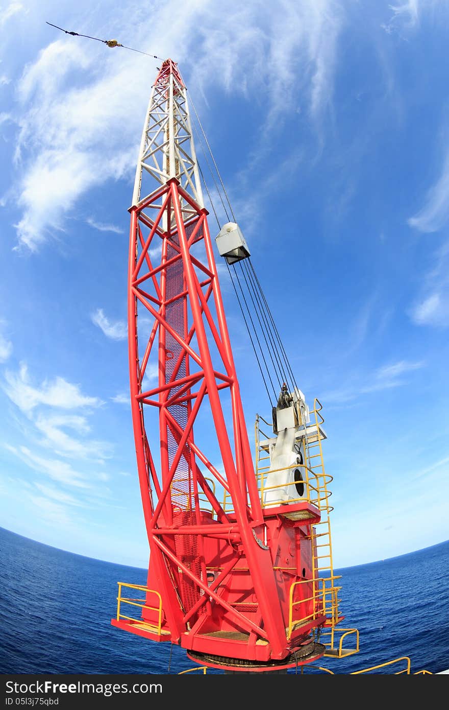 Red Rig Crane with Fish Eye Perspective (Industrail Scene)