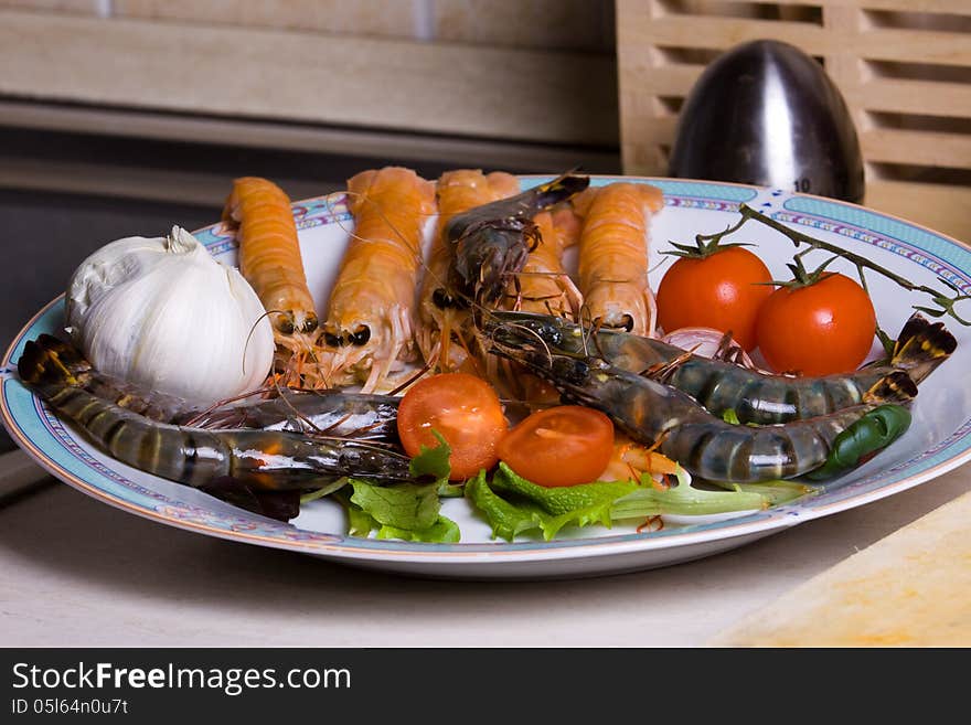 Seafood plate ready to be served at table