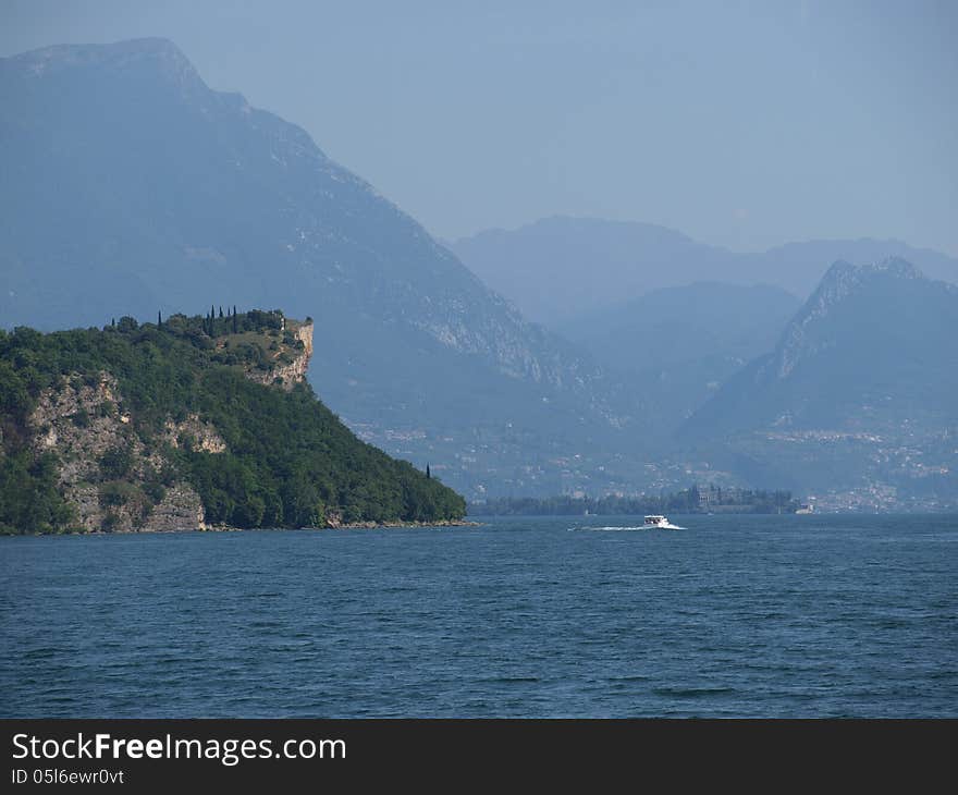 Lake Garda with mountains in the background