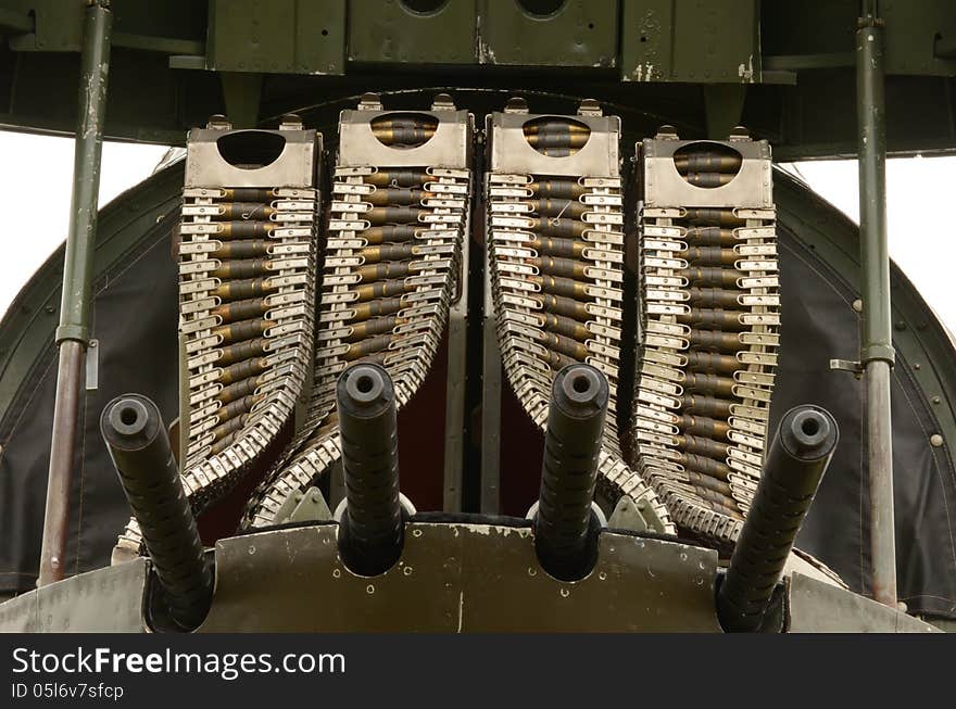 Nose guns of World War II era bomber. Nose guns of World War II era bomber