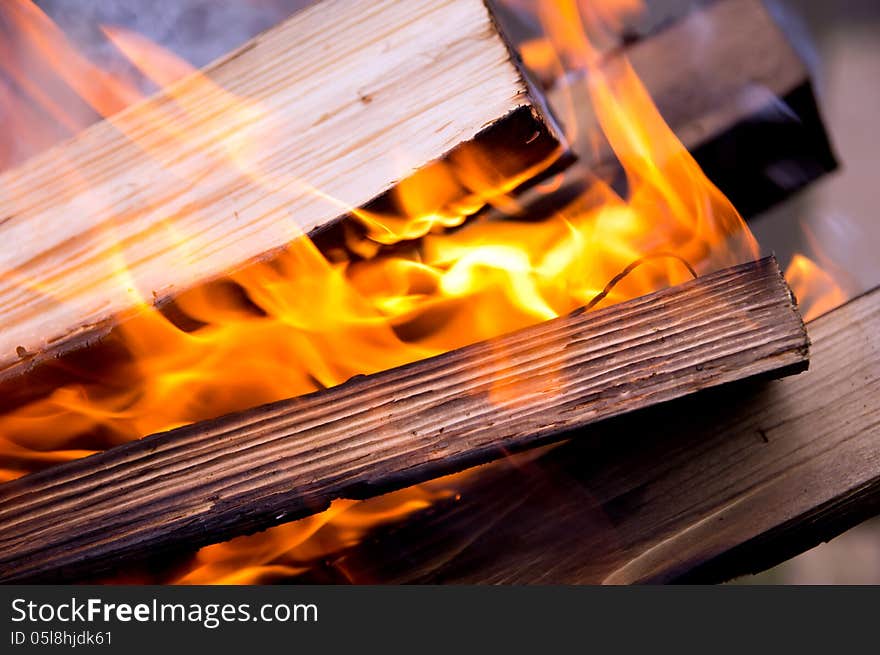 Background Of Burning Logs Outdoors