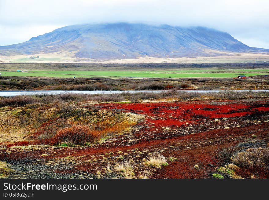 Icelandic lendscape: ground and volcano