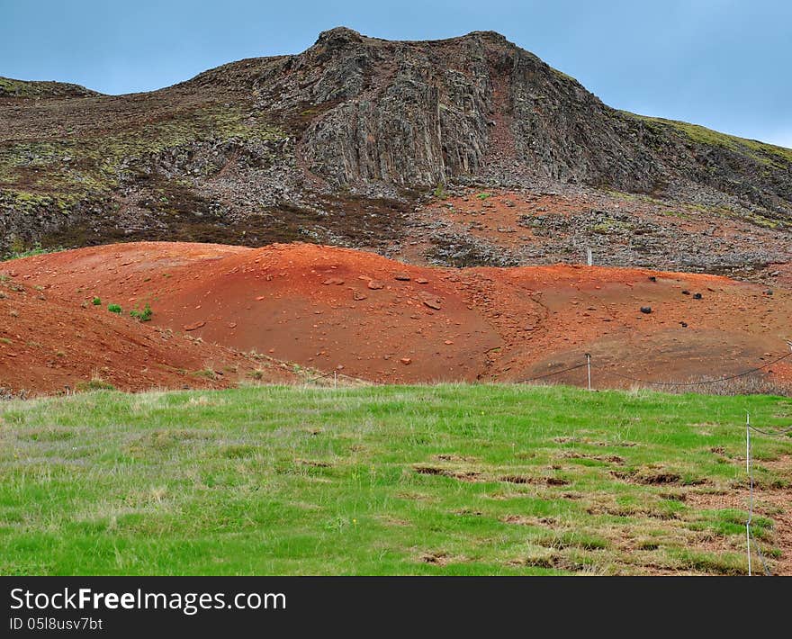 Icelandic landscape: orange and green