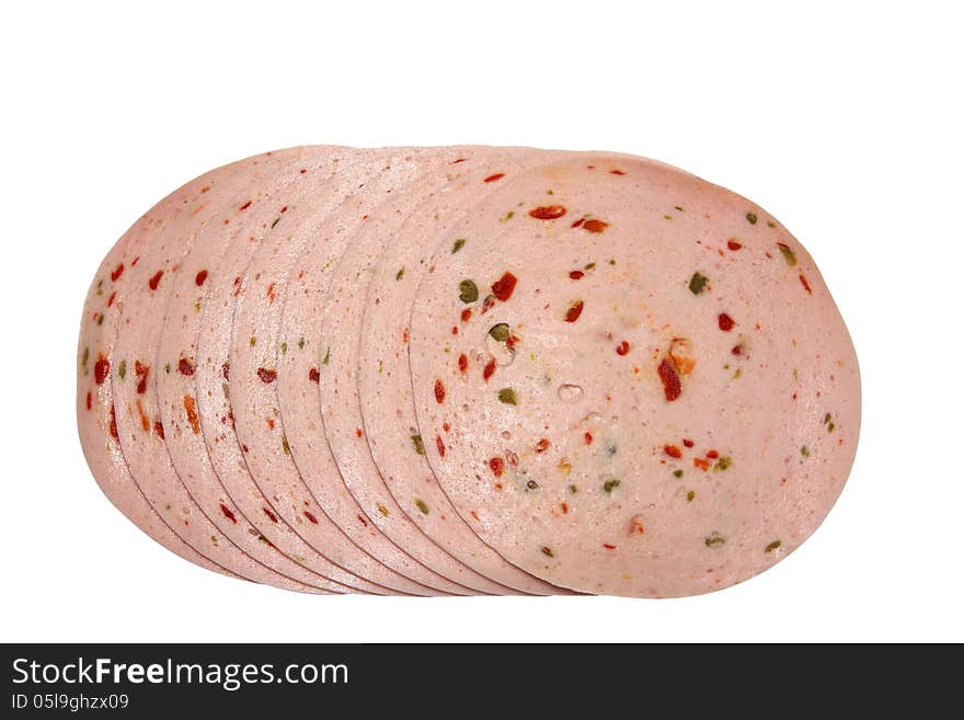 Sliced salami isolated on a white background. Sliced salami isolated on a white background.