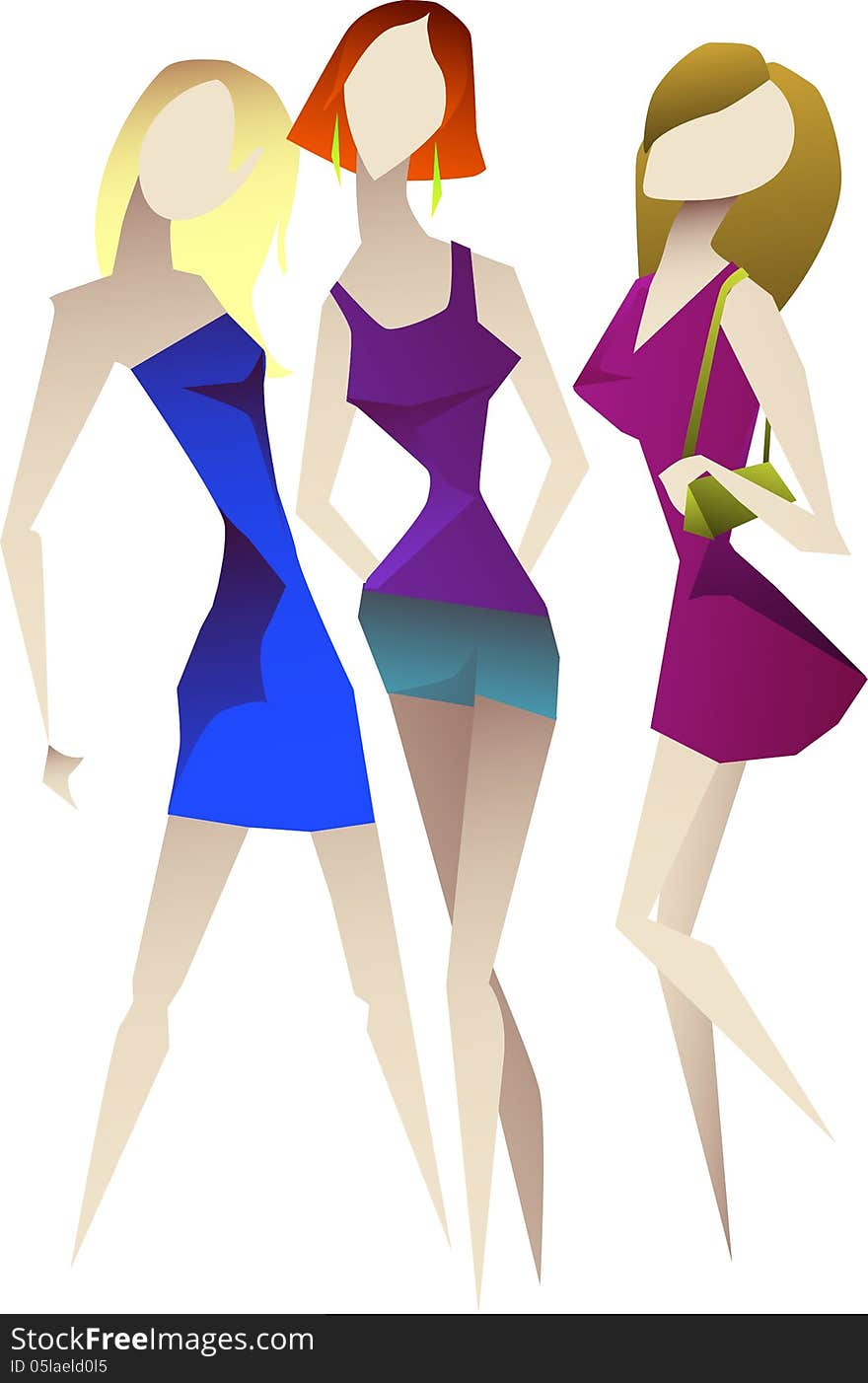 Vector Illustration Of Three Girls Of Models In Su