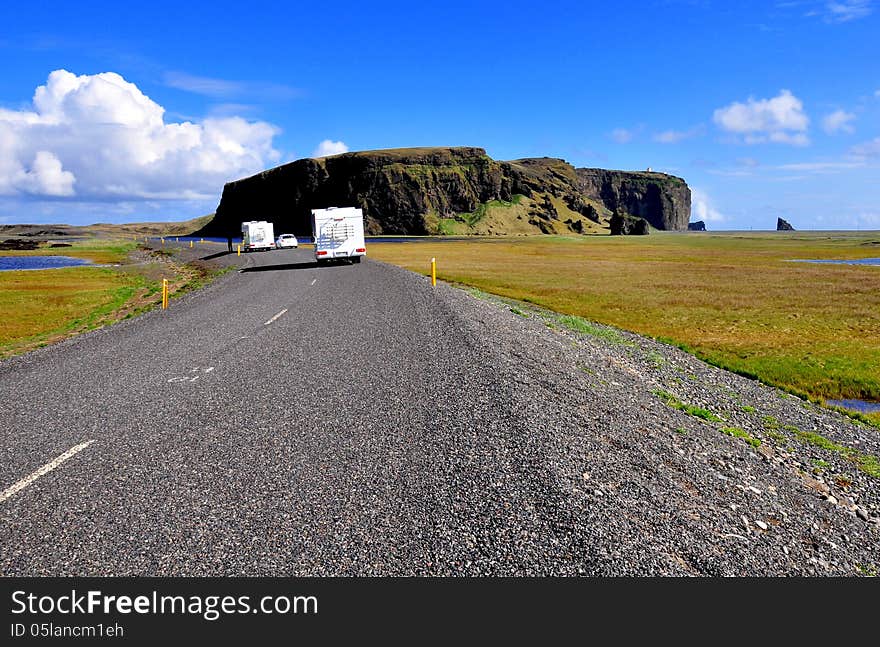 Road with trailers in Iceland