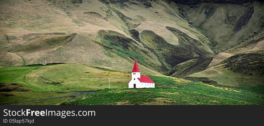 Icelandic church in field