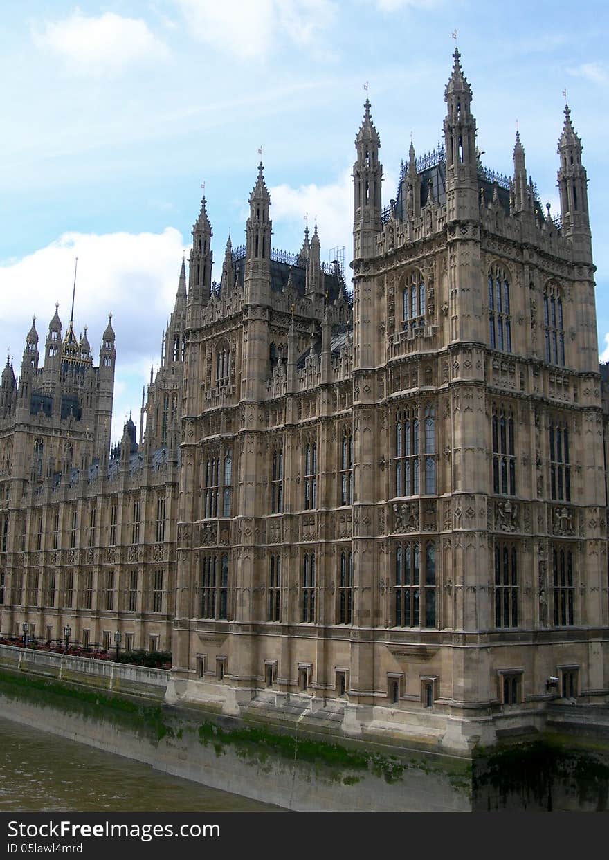 Close-up on classic architecture with Houses of Parliament, London, England