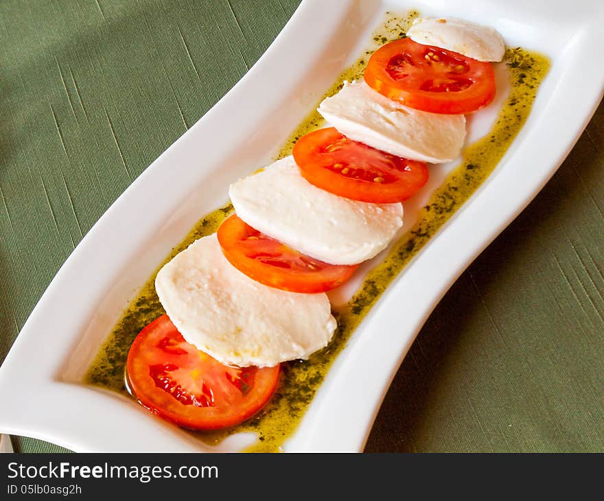 Summer Italian Salad Of Red  Tomatoes And Mozzarella