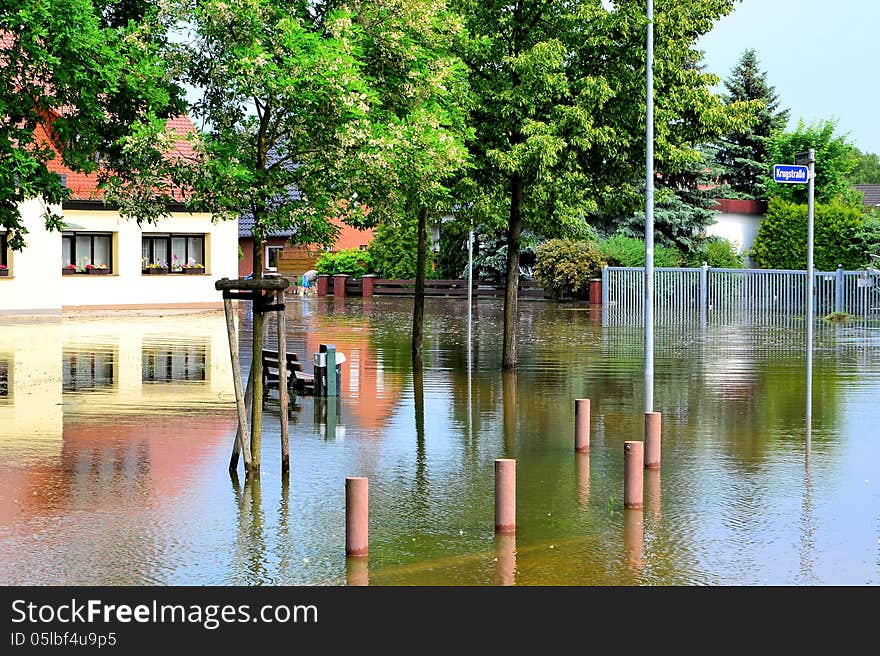 Flooded street in Magdeburg