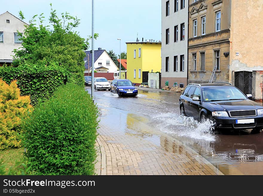 Flooded street in Magdeburg