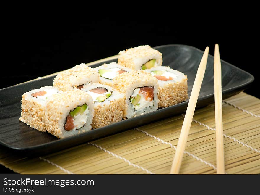 Japanese seafood sushi , roll set