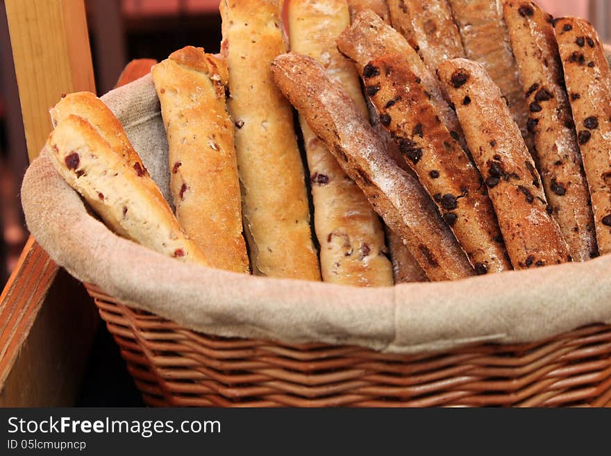 Assortment of baked bread on the market in Prague, Czech Republic