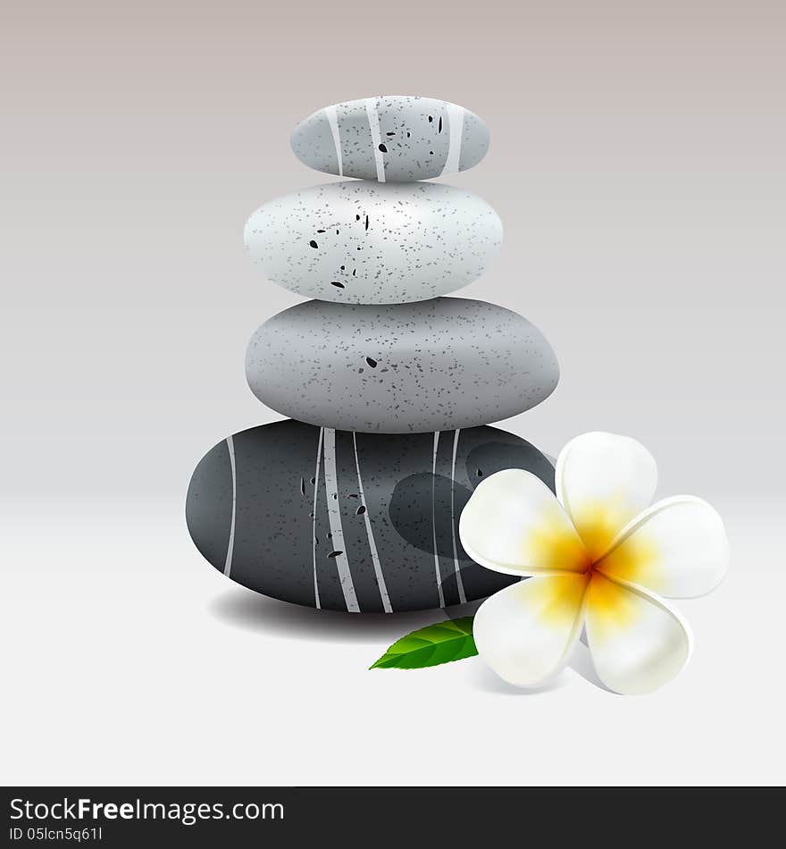 Spa stone with frangipani flower, vector Eps10 illustration. Spa stone with frangipani flower, vector Eps10 illustration.