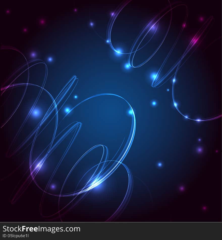 Dark abstract background with glowing lights. Vector