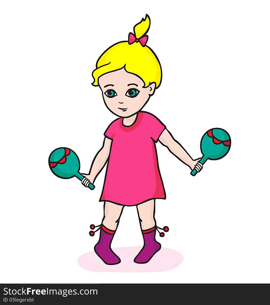 Vector illustration of little girl with maracas