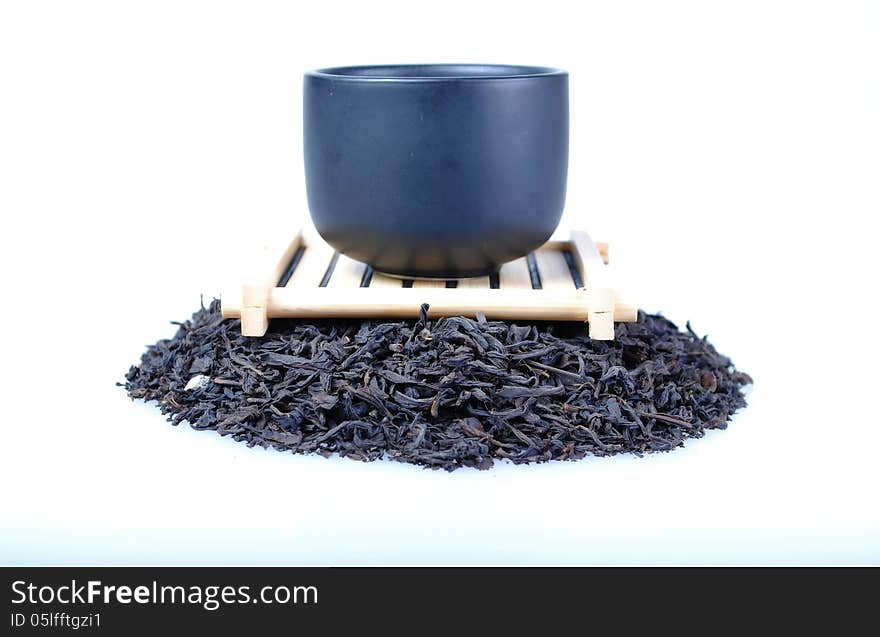 Black tea on a white background