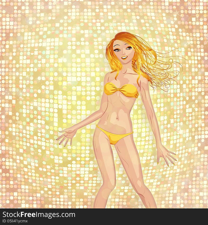 Blonde girl on yellow background