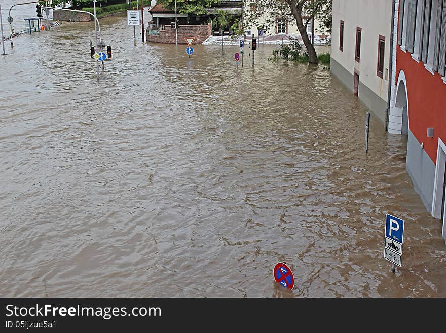 Neckar-Flood with streets under water in Heidelberg. Neckar-Flood with streets under water in Heidelberg