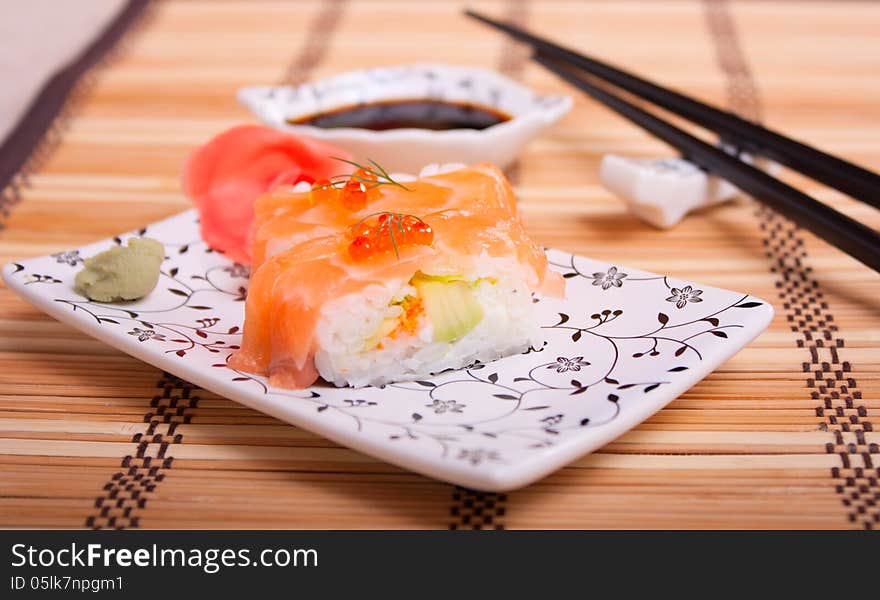 Sushi With Salmon And Red Caviar