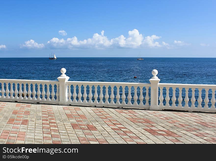 Two yachts approaching in the Black Sea, Nikita, Crimea. Two yachts approaching in the Black Sea, Nikita, Crimea