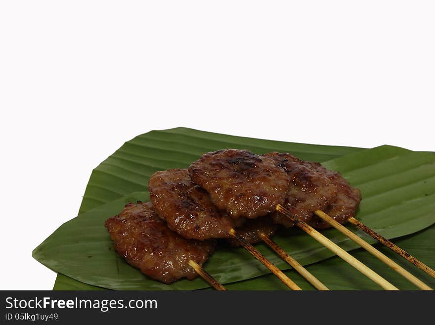 Grilled pork on white background