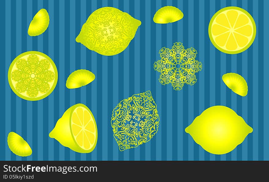 Lemon lime sliced yellow illustration. Lemon lime sliced yellow illustration