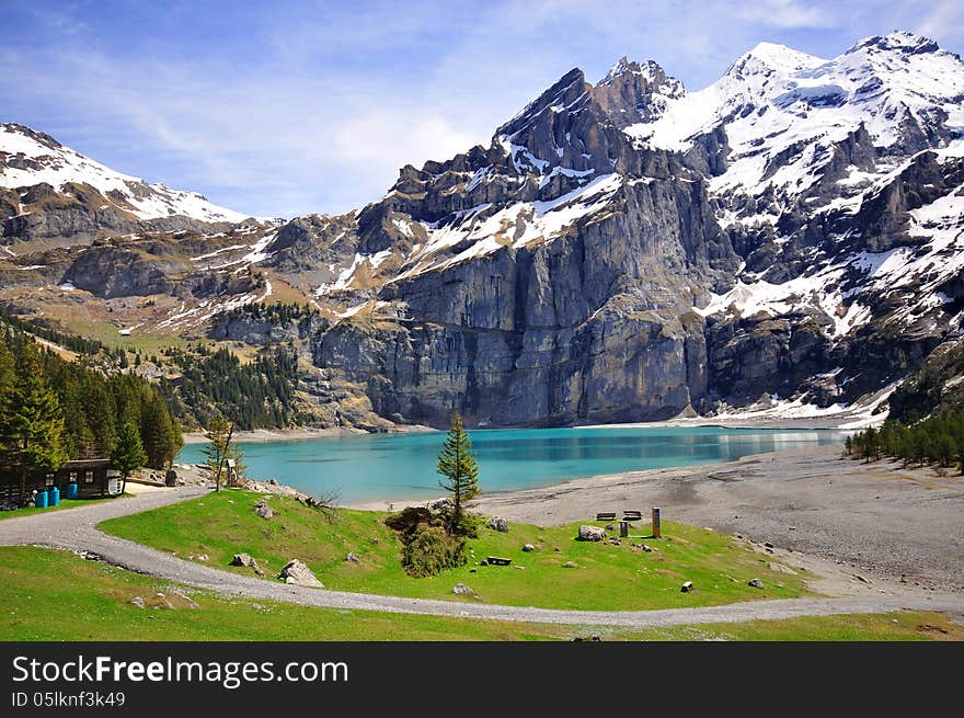 Walking on Oeschinensee lake, Switzerland. Walking on Oeschinensee lake, Switzerland