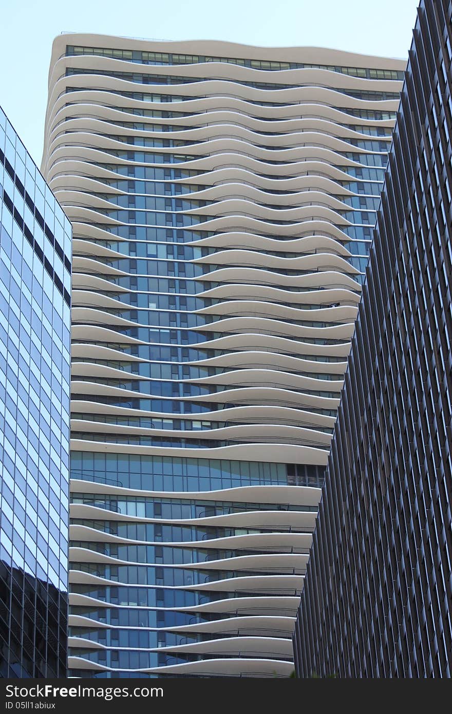 A photograph of buildings in Chicago, Illinois. A photograph of buildings in Chicago, Illinois