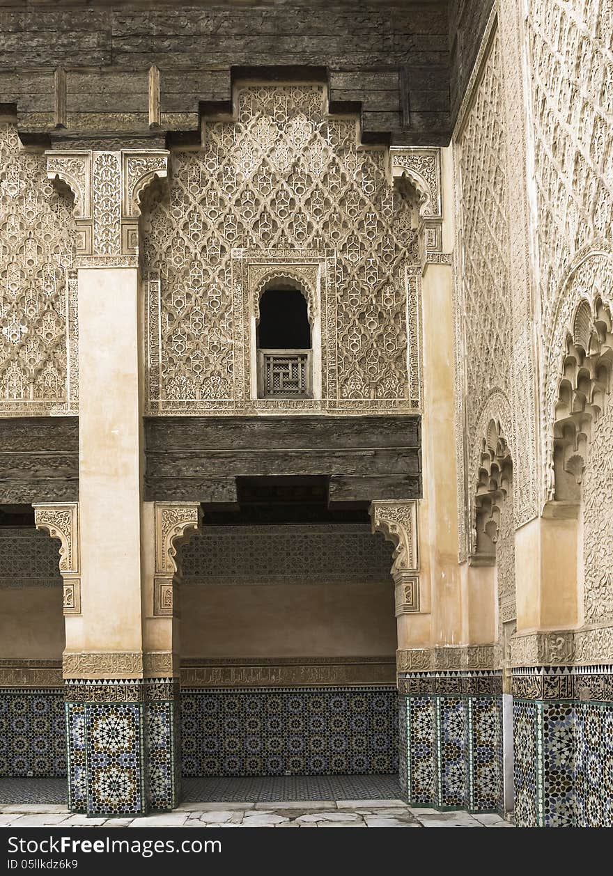 Ali Ben Youssef Madrassa in Marrakech, Morocco.This is a very old Koran school.