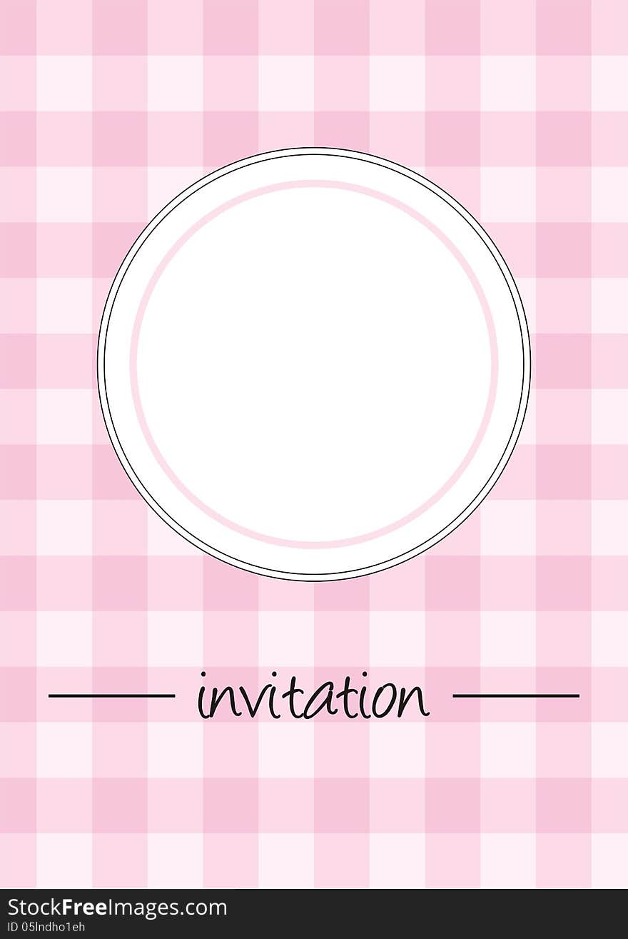 Retro pink vintage vector card or invitation with checkered pattern or grid texture and white space like plate or place for photo. Button, restaurant menu card, baby shower or opening invitation. Retro pink vintage vector card or invitation with checkered pattern or grid texture and white space like plate or place for photo. Button, restaurant menu card, baby shower or opening invitation.