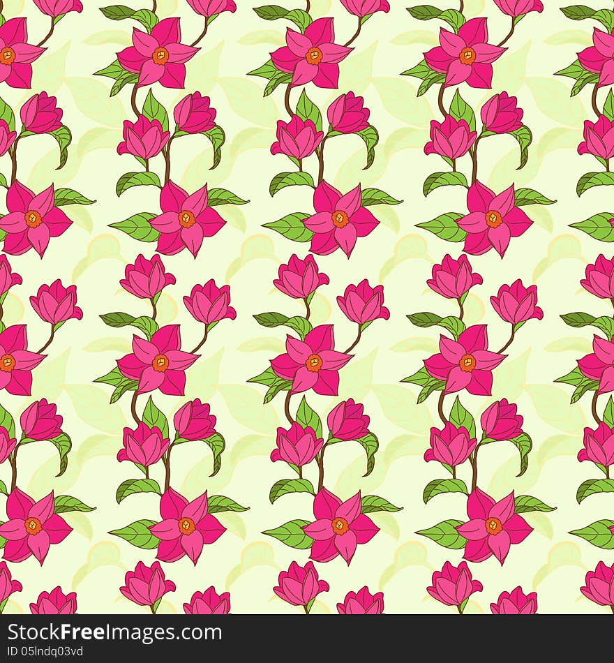 Vector seamless pattern with magnolia