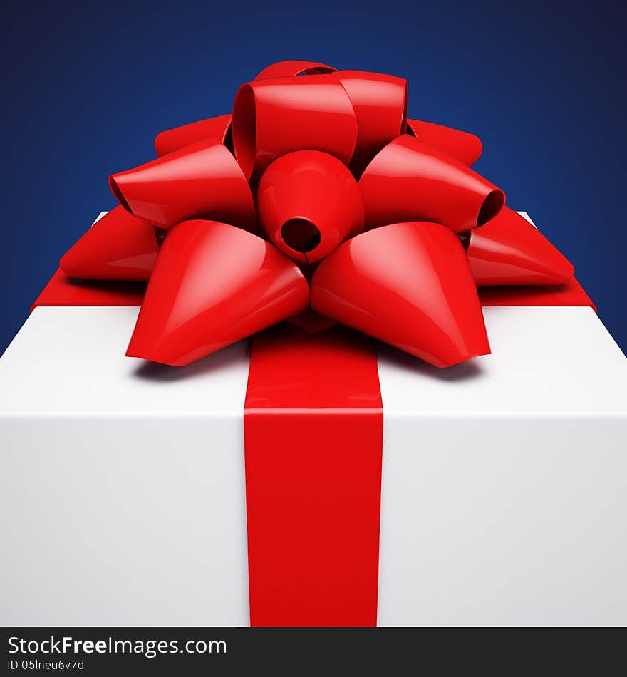 Shiny white present box on blue background