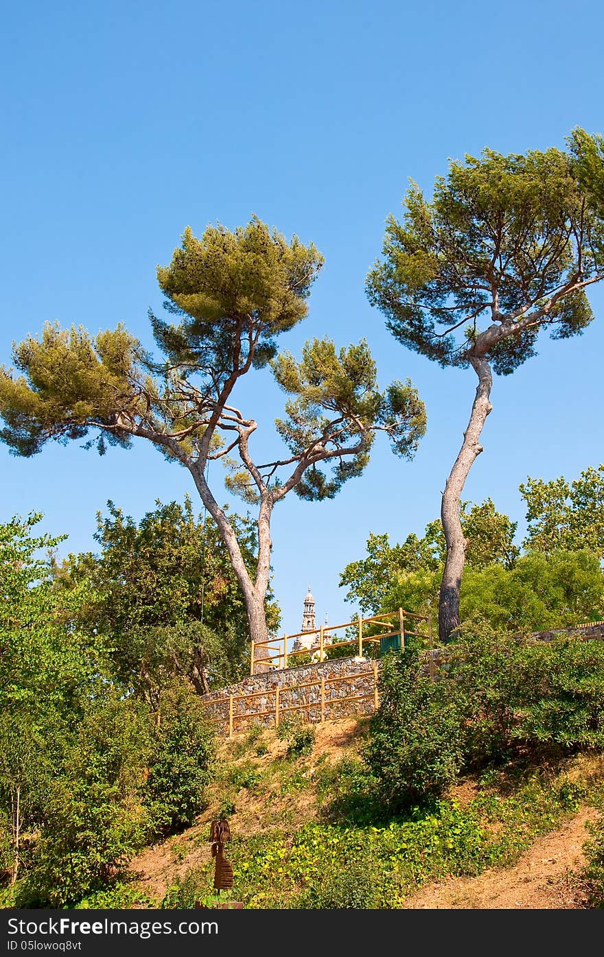 View of the temple from Poble Espanyol. Barcelona.