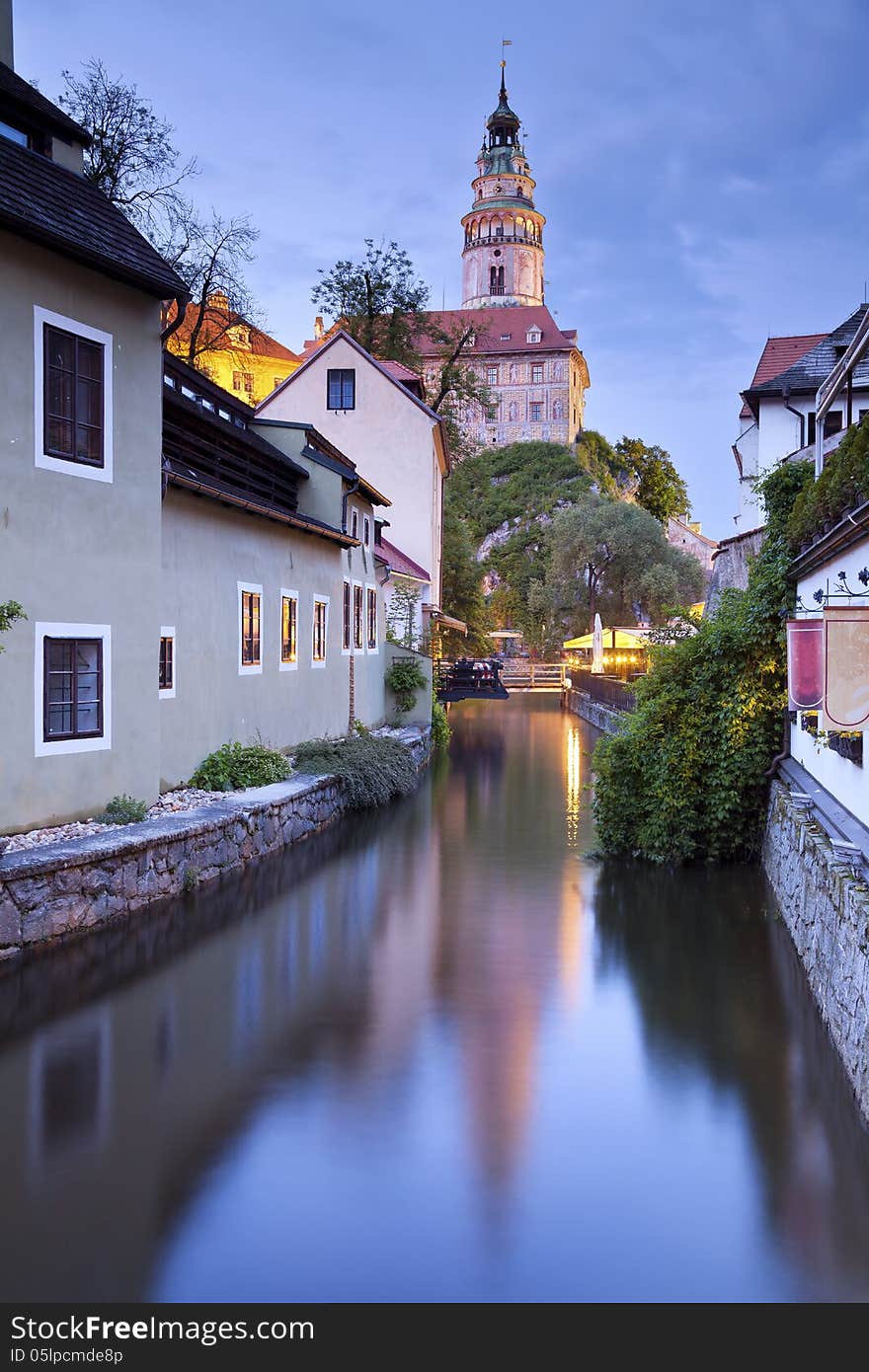 Image of old Czech town- Cesky Krumlov at twilight. Image of old Czech town- Cesky Krumlov at twilight.