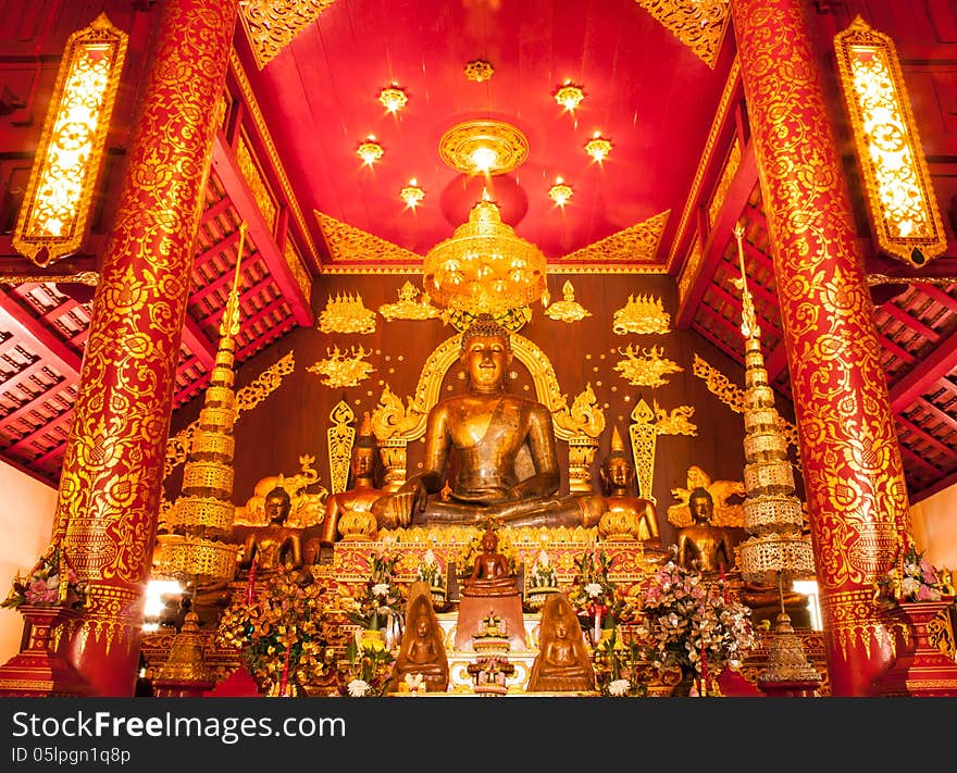 Golden buddha sculptur in church