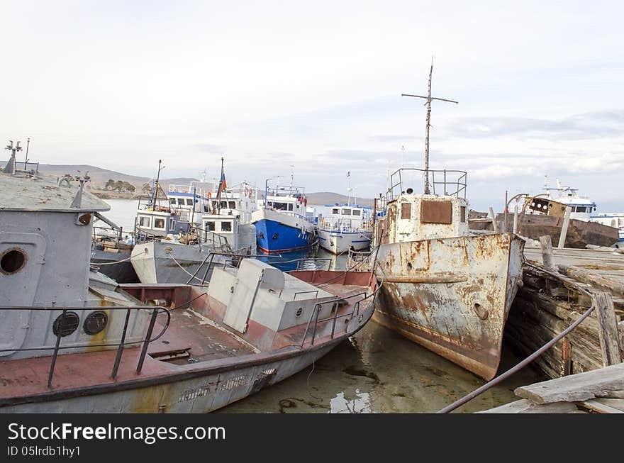 The former dock of fish plant in the village of Khuzhir, Olkhon Island, Lake Baikal