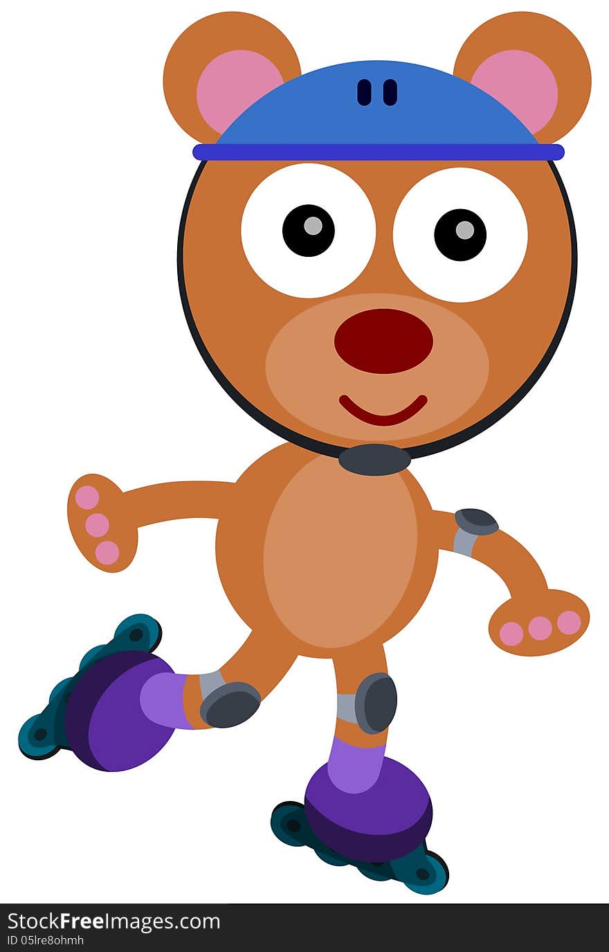 Illustration of a cartoon bear with roller skates. Illustration of a cartoon bear with roller skates