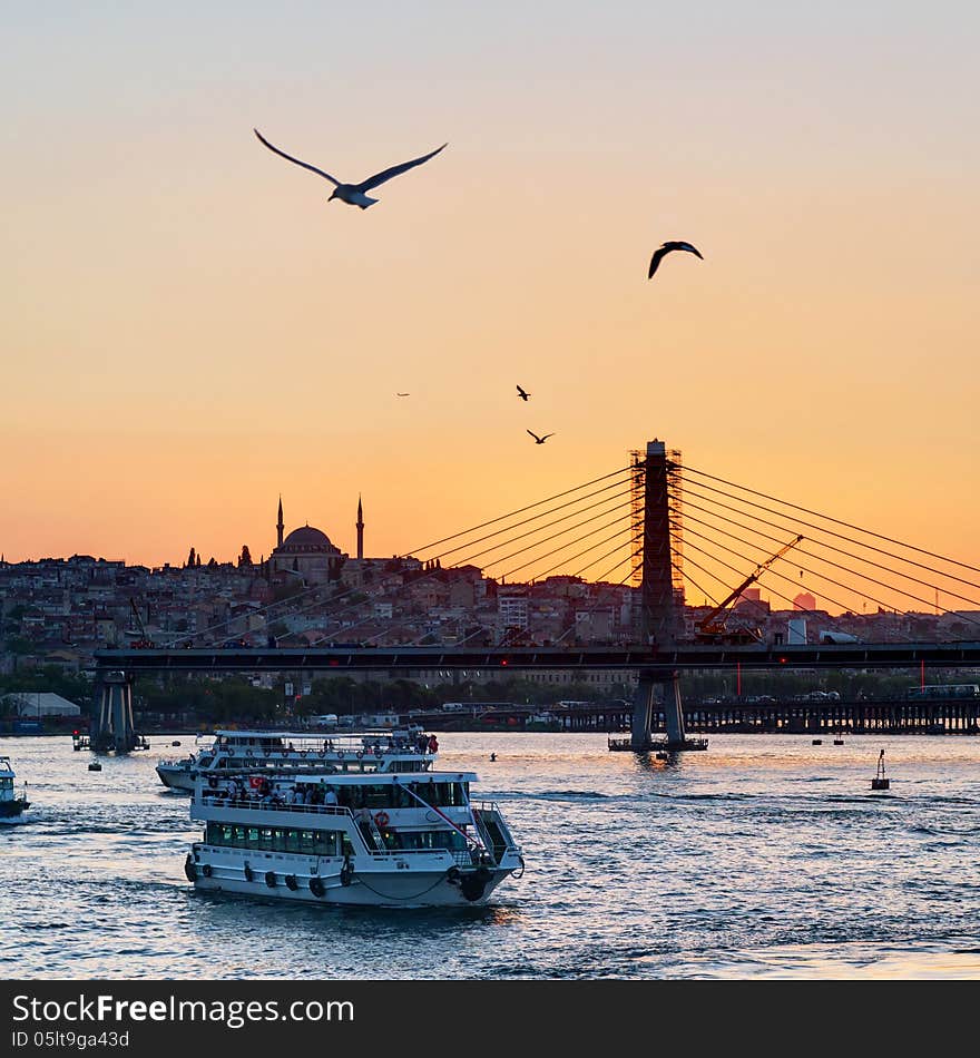 The Golden Horn And Cityscape At Sunset, Istanbul