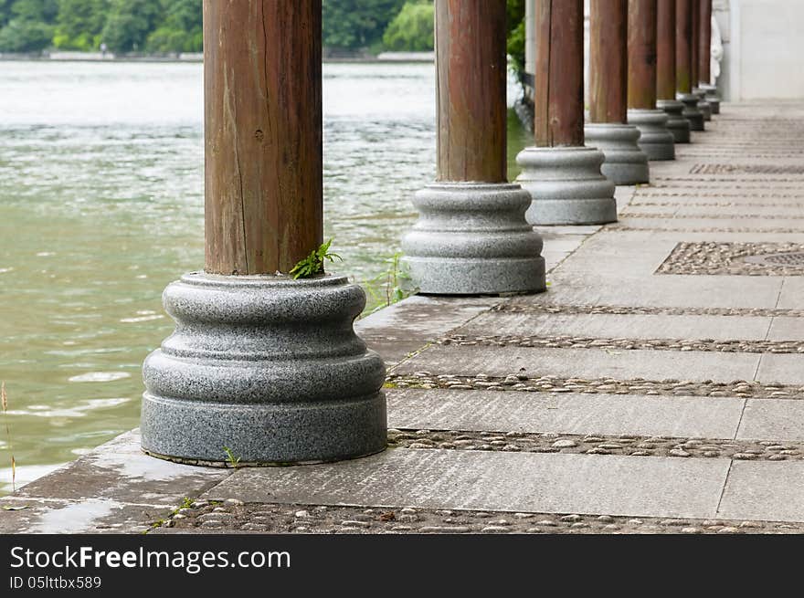 The  photo  is   wooden  Pillars, close up