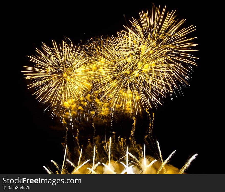 Colorful fireworks of various colors over night sky