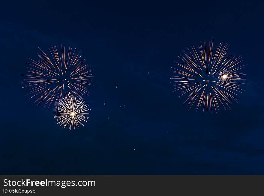 Colorful fireworks of various colors over night sky