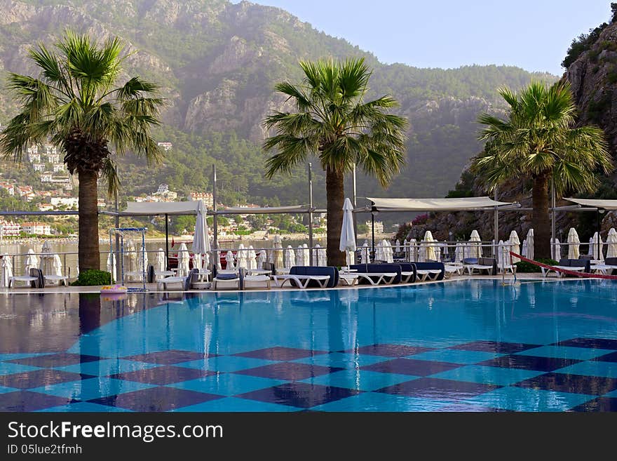 Palm trees at swimming pool, Turkey