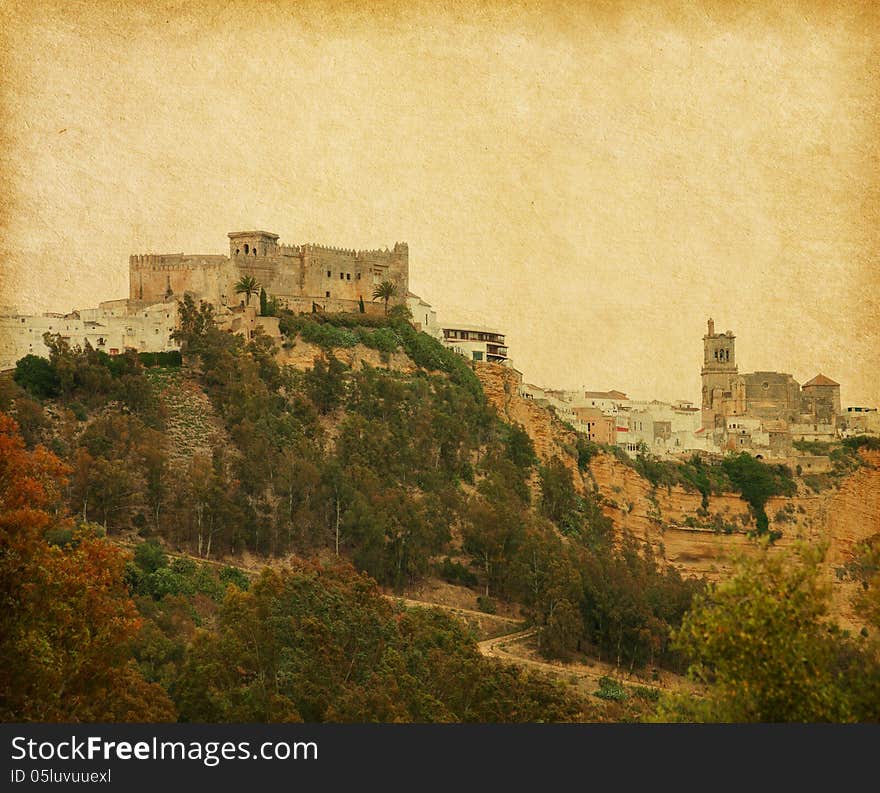 Retro image of Arcos de la Frontera, Andalusia, Spain.