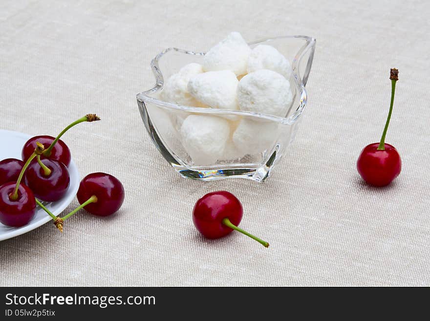 Beautiful summer breakfast - cherries, sweets