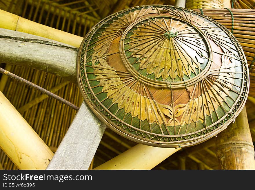 Asian Woven Hat Made From Tropical Leaves And Bamboo.