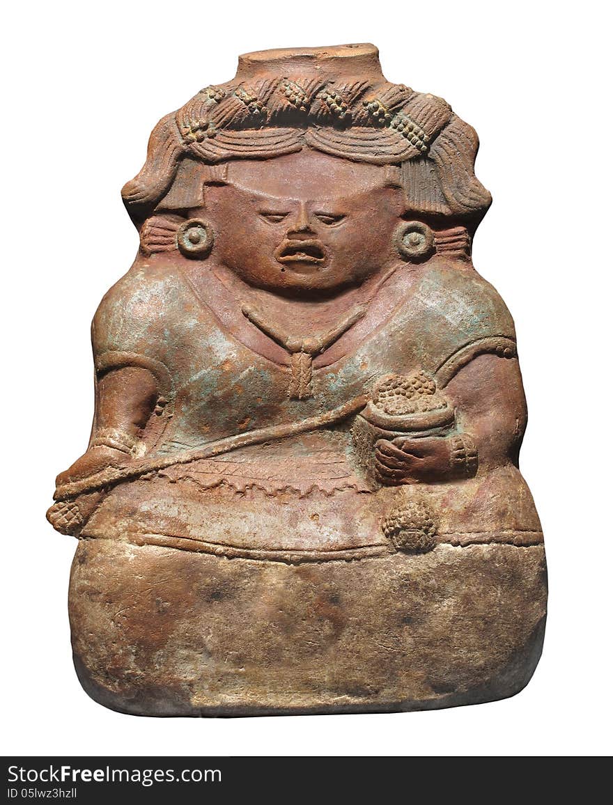 Ancient Mayan clay figure isolated