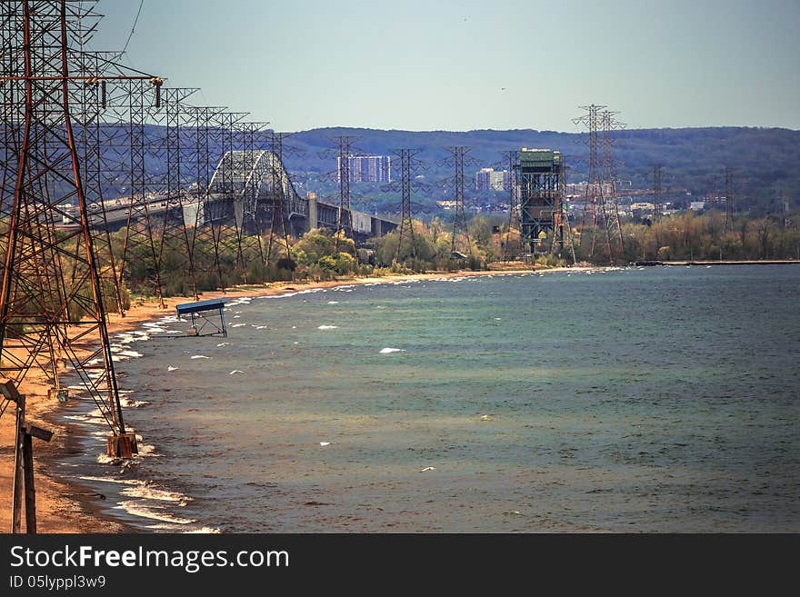 Hydro power line along the lake shore