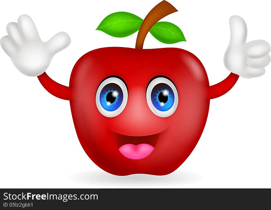 Illustration of red apple cartoon isolated on white