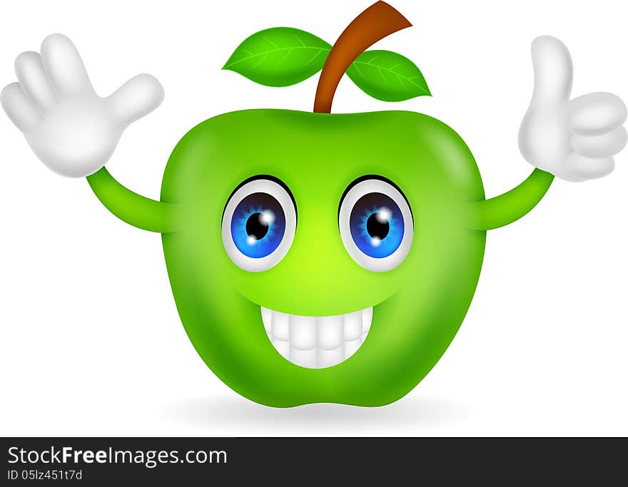 Illustration of green apple cartoon isolated on white